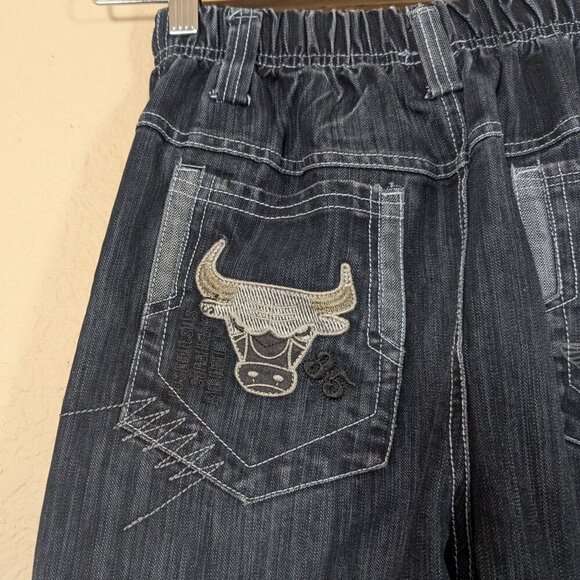 Y2K Tianzilang Cargo Jeans Whiskering Elastic Waist Embroidered 29 Skater Grunge - Picture 6 of 9